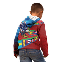 Caribbean-American Heritage Month Kid Hoodie National Flags Ribbon Wave Style with US Flag Eagle - Wonder Print Shop