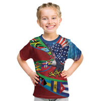 Caribbean-American Heritage Month Kid T Shirt National Flags Ribbon Wave Style with US Flag Eagle - Wonder Print Shop