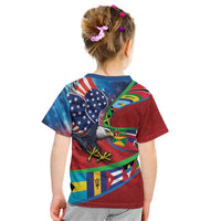 Caribbean-American Heritage Month Kid T Shirt National Flags Ribbon Wave Style with US Flag Eagle - Wonder Print Shop