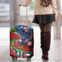 Caribbean-American Heritage Month Luggage Cover National Flags Ribbon Wave Style with US Flag Eagle - Wonder Print Shop