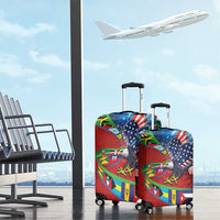 Caribbean-American Heritage Month Luggage Cover National Flags Ribbon Wave Style with US Flag Eagle - Wonder Print Shop