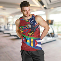 Caribbean-American Heritage Month Men Tank Top National Flags Ribbon Wave Style with US Flag Eagle - Wonder Print Shop