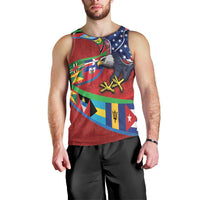 Caribbean-American Heritage Month Men Tank Top National Flags Ribbon Wave Style with US Flag Eagle - Wonder Print Shop