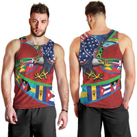 Caribbean-American Heritage Month Men Tank Top National Flags Ribbon Wave Style with US Flag Eagle - Wonder Print Shop