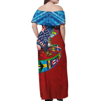 Caribbean-American Heritage Month Off Shoulder Maxi Dress National Flags Ribbon Wave Style with US Flag Eagle - Wonder Print Shop