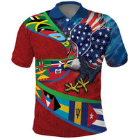 Caribbean-American Heritage Month Polo Shirt National Flags Ribbon Wave Style with US Flag Eagle - Wonder Print Shop