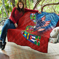 Caribbean-American Heritage Month Quilt National Flags Ribbon Wave Style with US Flag Eagle - Wonder Print Shop
