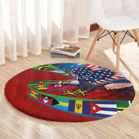 Caribbean-American Heritage Month Round Carpet National Flags Ribbon Wave Style with US Flag Eagle - Wonder Print Shop