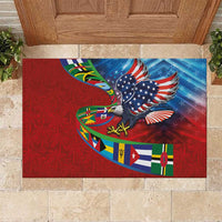 Caribbean-American Heritage Month Rubber Doormat National Flags Ribbon Wave Style with US Flag Eagle - Wonder Print Shop