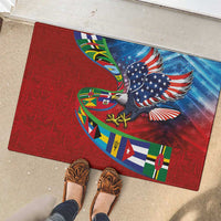 Caribbean-American Heritage Month Rubber Doormat National Flags Ribbon Wave Style with US Flag Eagle - Wonder Print Shop