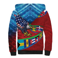 Caribbean-American Heritage Month Sherpa Hoodie National Flags Ribbon Wave Style with US Flag Eagle - Wonder Print Shop