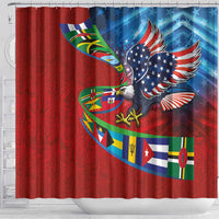 Caribbean-American Heritage Month Shower Curtain National Flags Ribbon Wave Style with US Flag Eagle - Wonder Print Shop
