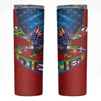 Caribbean-American Heritage Month Skinny Tumbler National Flags Ribbon Wave Style with US Flag Eagle - Wonder Print Shop