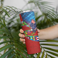 Caribbean-American Heritage Month Skinny Tumbler National Flags Ribbon Wave Style with US Flag Eagle - Wonder Print Shop