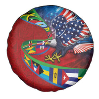 Caribbean-American Heritage Month Spare Tire Cover National Flags Ribbon Wave Style with US Flag Eagle - Wonder Print Shop