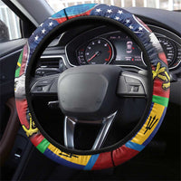 Caribbean-American Heritage Month Steering Wheel Cover National Flags Ribbon Wave Style with US Flag Eagle - Wonder Print Shop