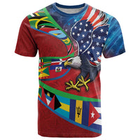 Caribbean-American Heritage Month T Shirt National Flags Ribbon Wave Style with US Flag Eagle - Wonder Print Shop