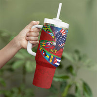 Caribbean-American Heritage Month Tumbler With Handle National Flags Ribbon Wave Style with US Flag Eagle - Wonder Print Shop