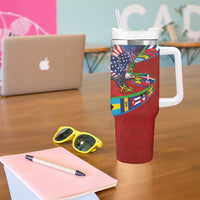 Caribbean-American Heritage Month Tumbler With Handle National Flags Ribbon Wave Style with US Flag Eagle - Wonder Print Shop