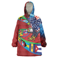 Caribbean-American Heritage Month Wearable Blanket Hoodie National Flags Ribbon Wave Style with US Flag Eagle - Wonder Print Shop