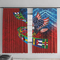 Caribbean-American Heritage Month Window Curtain National Flags Ribbon Wave Style with US Flag Eagle - Wonder Print Shop