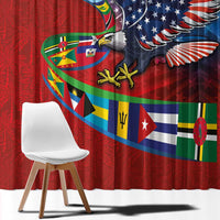 Caribbean-American Heritage Month Window Curtain National Flags Ribbon Wave Style with US Flag Eagle - Wonder Print Shop