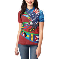 Caribbean-American Heritage Month Women Polo Shirt National Flags Ribbon Wave Style with US Flag Eagle - Wonder Print Shop