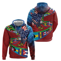 Caribbean-American Heritage Month Zip Hoodie National Flags Ribbon Wave Style with US Flag Eagle - Wonder Print Shop