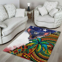 Caribbean American Together Area Rug USA Flag Eagle and Coloful Palm Tree - Wonder Print Shop