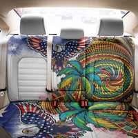 Caribbean American Together Back Car Seat Cover USA Flag Eagle and Coloful Palm Tree - Wonder Print Shop