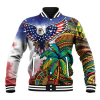 Caribbean American Together Baseball Jacket USA Flag Eagle and Coloful Palm Tree - Wonder Print Shop