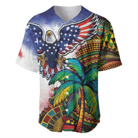Caribbean American Together Baseball Jersey USA Flag Eagle and Coloful Palm Tree - Wonder Print Shop