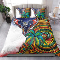 Caribbean American Together Bedding Set USA Flag Eagle and Coloful Palm Tree - Wonder Print Shop