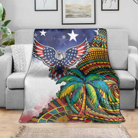 Caribbean American Together Blanket USA Flag Eagle and Coloful Palm Tree - Wonder Print Shop