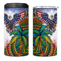 Caribbean American Together 4 in 1 Can Cooler Tumbler USA Flag Eagle and Coloful Palm Tree - Wonder Print Shop