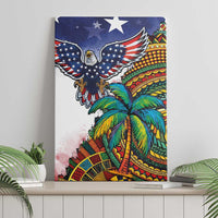 Caribbean American Together Canvas Wall Art USA Flag Eagle and Coloful Palm Tree - Wonder Print Shop