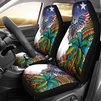 Caribbean American Together Car Seat Cover USA Flag Eagle and Coloful Palm Tree - Wonder Print Shop