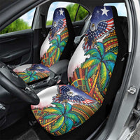 Caribbean American Together Car Seat Cover USA Flag Eagle and Coloful Palm Tree - Wonder Print Shop