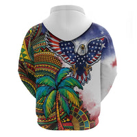 Caribbean American Together Hoodie USA Flag Eagle and Coloful Palm Tree - Wonder Print Shop