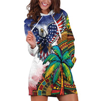 Caribbean American Together Hoodie Dress USA Flag Eagle and Coloful Palm Tree - Wonder Print Shop