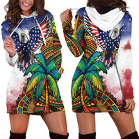 Caribbean American Together Hoodie Dress USA Flag Eagle and Coloful Palm Tree - Wonder Print Shop