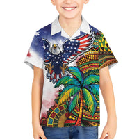 Caribbean American Together Kid Hawaiian Shirt USA Flag Eagle and Coloful Palm Tree - Wonder Print Shop