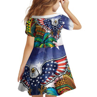 Caribbean American Together Kid Short Sleeve Dress USA Flag Eagle and Coloful Palm Tree - Wonder Print Shop