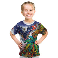 Caribbean American Together Kid T Shirt USA Flag Eagle and Coloful Palm Tree - Wonder Print Shop