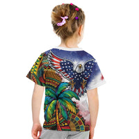 Caribbean American Together Kid T Shirt USA Flag Eagle and Coloful Palm Tree - Wonder Print Shop