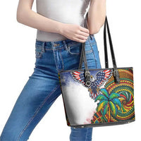 Caribbean American Together Leather Tote Bag USA Flag Eagle and Coloful Palm Tree - Wonder Print Shop