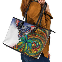 Caribbean American Together Leather Tote Bag USA Flag Eagle and Coloful Palm Tree - Wonder Print Shop