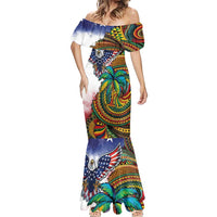 Caribbean American Together Mermaid Dress USA Flag Eagle and Coloful Palm Tree - Wonder Print Shop