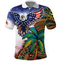 Caribbean American Together Polo Shirt USA Flag Eagle and Coloful Palm Tree - Wonder Print Shop