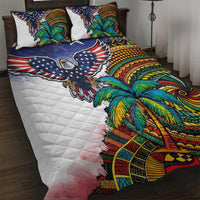 Caribbean American Together Quilt Bed Set USA Flag Eagle and Coloful Palm Tree - Wonder Print Shop